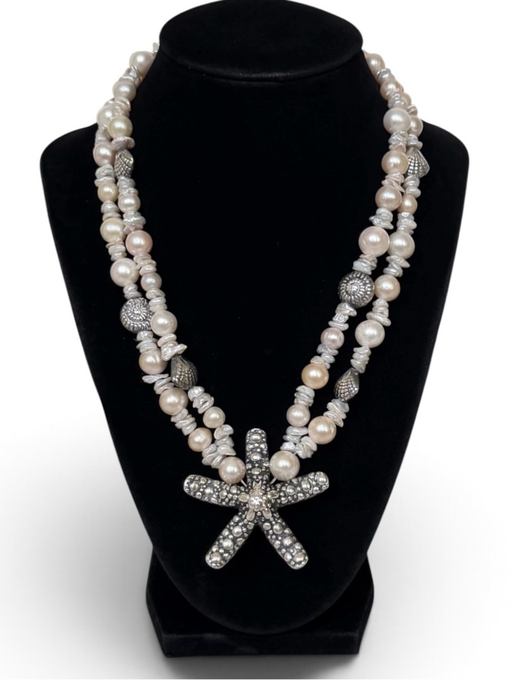 Ralph Lauren Vintage Freshwater Pearl Sterling Silver Starfish Pendant Necklace